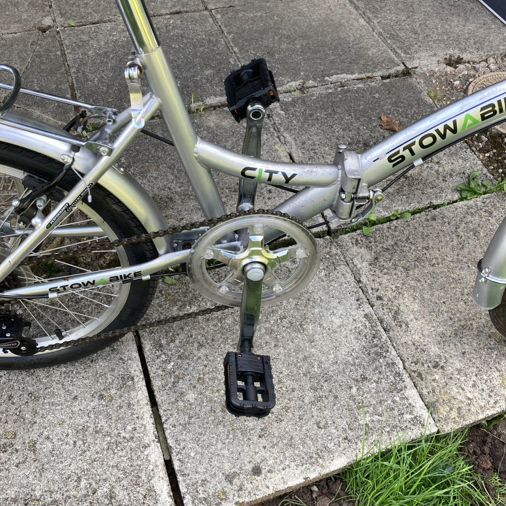 TWO Stowabikes 20in Folding Bikes Silver Rear Rack Mudguards Grip Shifter