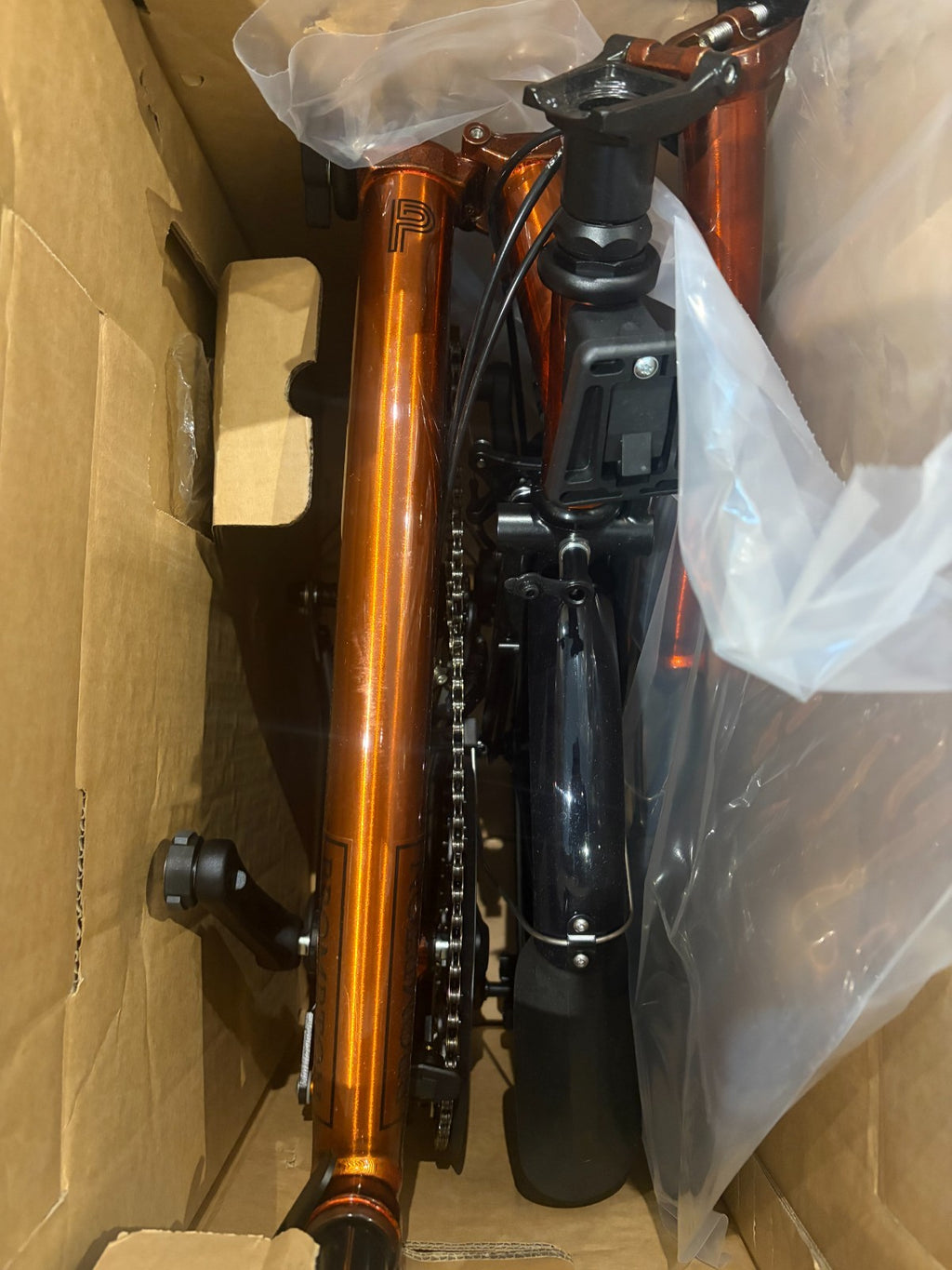 Brompton P Line Urban Folding Bike in Flame Lacquer