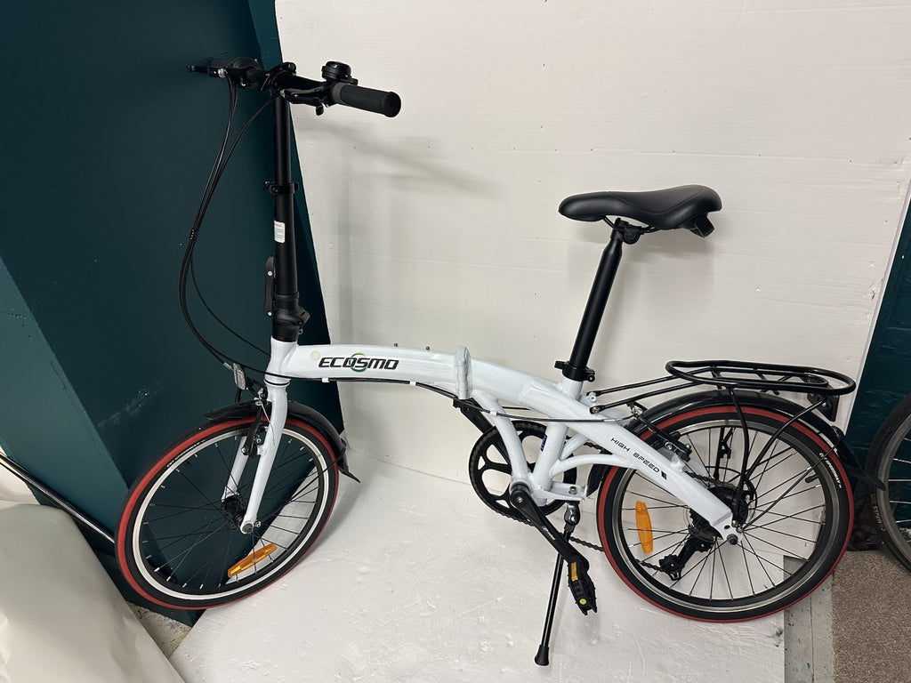 ECOSMO 20” Folding Bike 7 Speed Shimano White Commuter Bicycle – New
