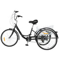 24" Inch Adult Tricycle Trike Bike 8-Speed 3-Wheel Bicycle & Folding Back Basket