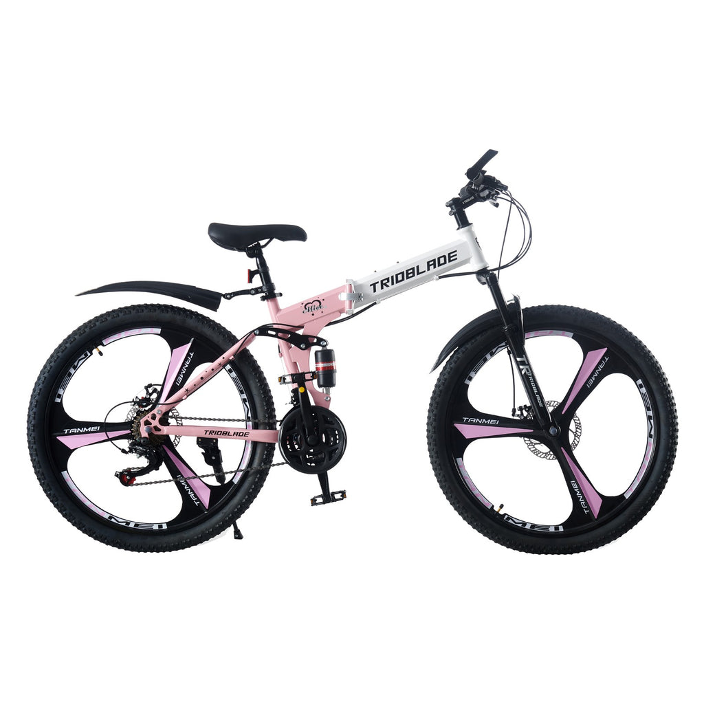 24 26 inch Foldable Mountain Bike 21 Speed Transmission System Adult Bike Pink