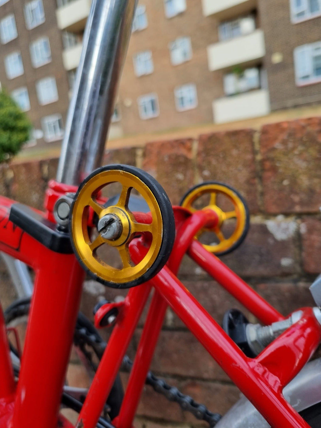 Brompton Folding Bike Red 16in Wheels Small Frame Rear Rack Mudguards Reflectors