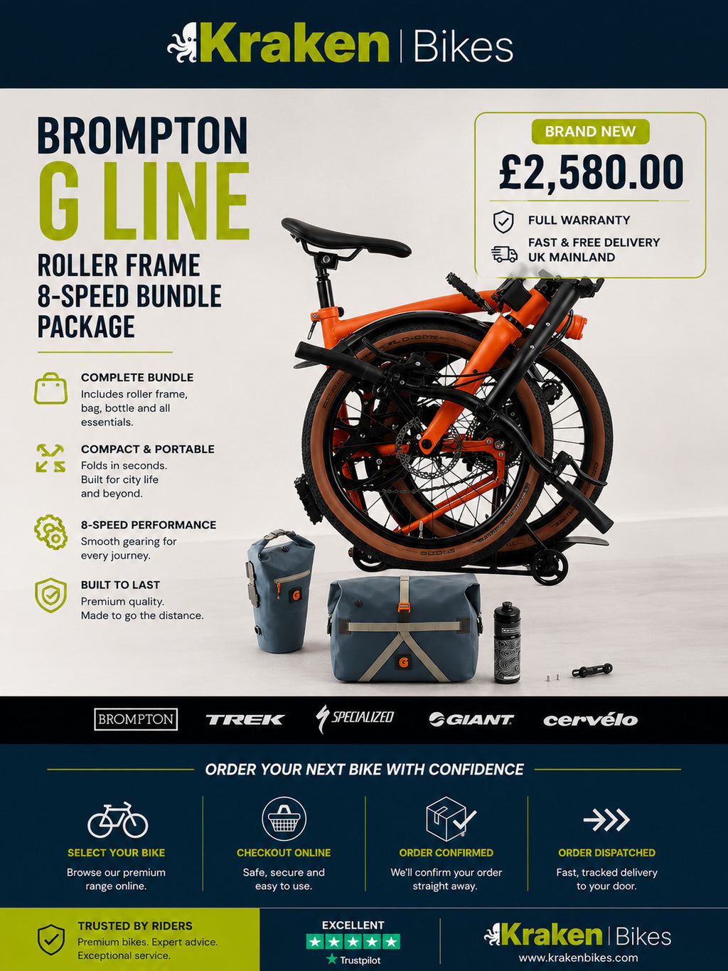 Brompton G Line, 8 speed w Roller Rack - Champanhe  - Size Medium 2025