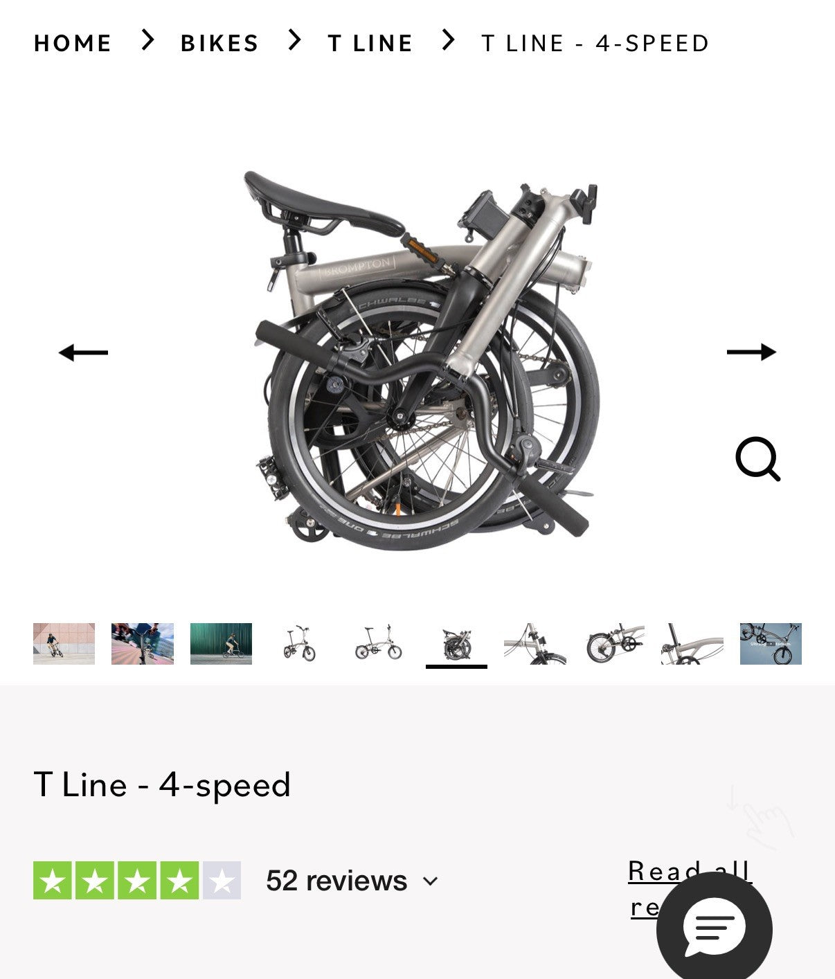 Brompton T Line Folding Bike 4-Speed 16in Wheels Titanium Blasted Titanium