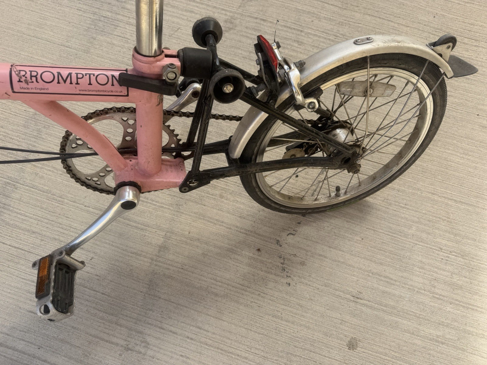 Brompton 16in Folding Bike Pink BMX Bars Mudguards Bell Rear Reflector