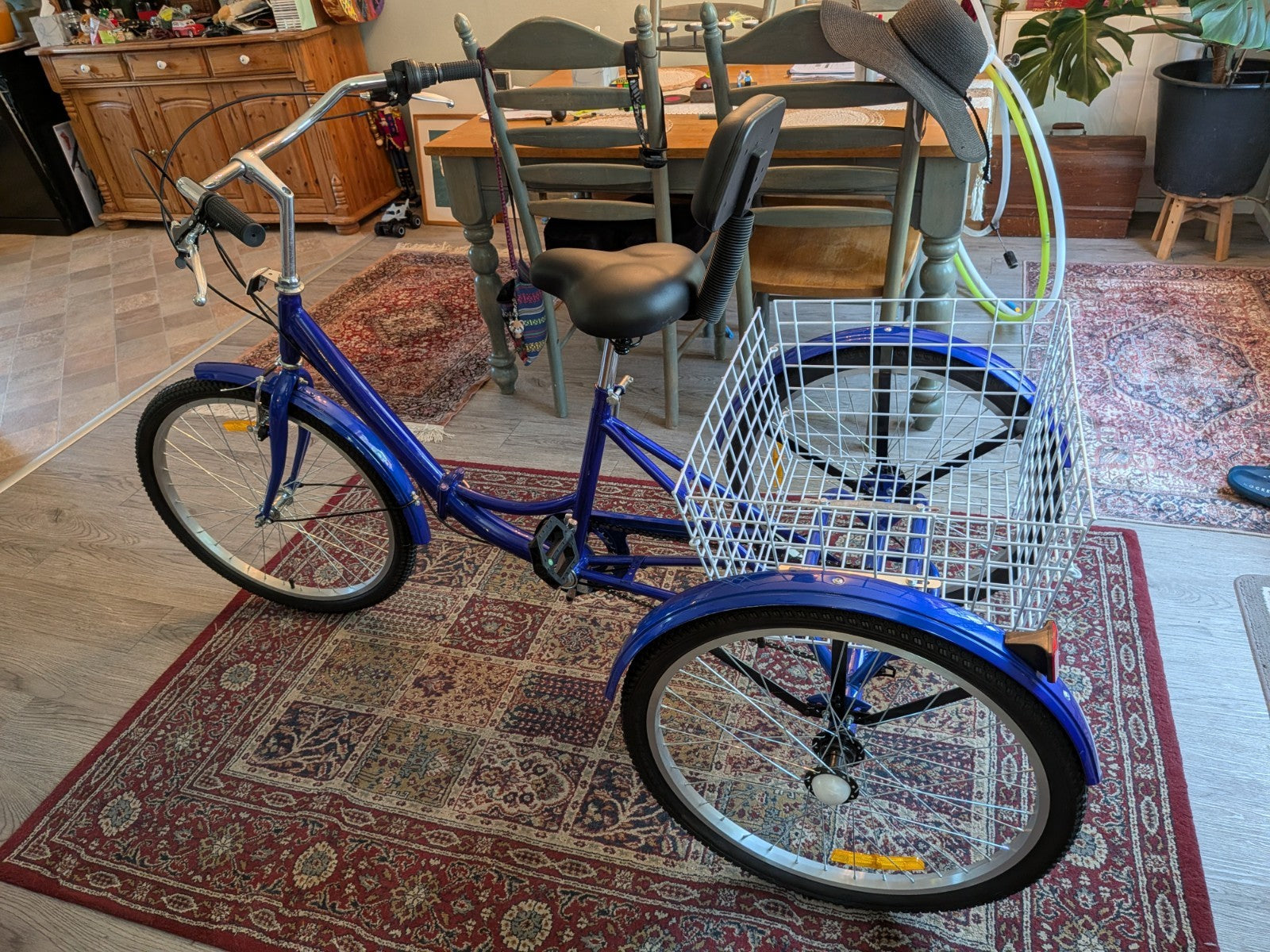Blue Adult Tricycle Shopping Trike, Aluminium Frame, Folding, 7 Gears.