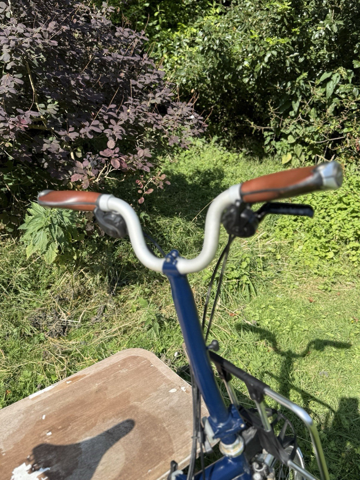 2017 Brompton Superlight folding bike H6L, Titanium, Navy Blue, Brooks Leather