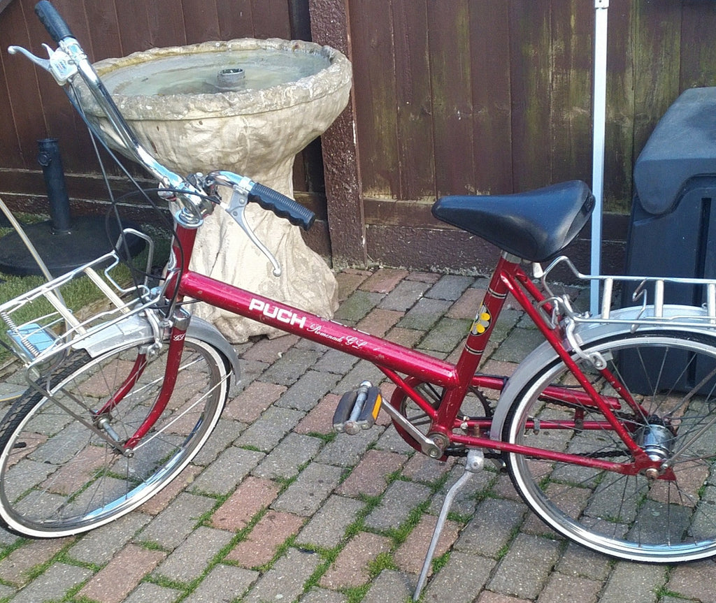 Puch Remover GL Red Silver 20" Vintage Folding Bike 3-Speed Hub Rack Mudguards