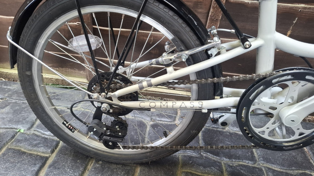 Compass 20in Folding Bike Blue/White/Black Rear Rack & Mudguards