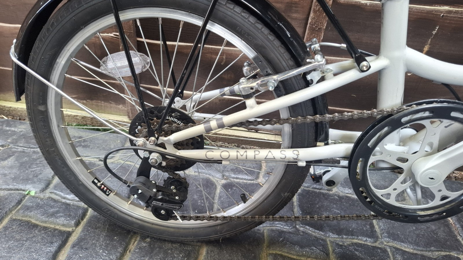 Compass 20in Folding Bike Blue/White/Black Rear Rack & Mudguards
