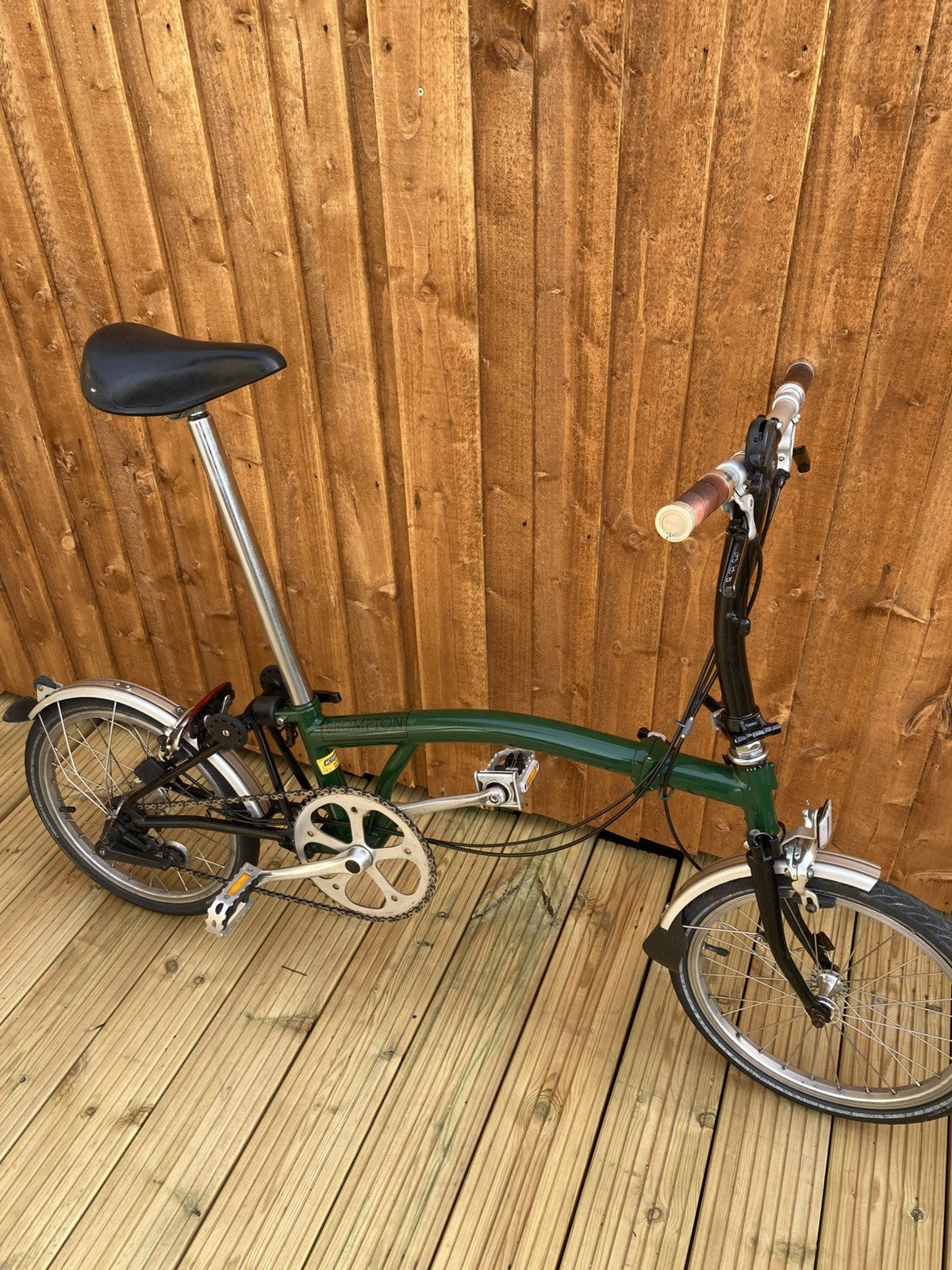 Brompton Racing Green Folding Bike 3 Speed + Brooks Saddle + Brooks Grips