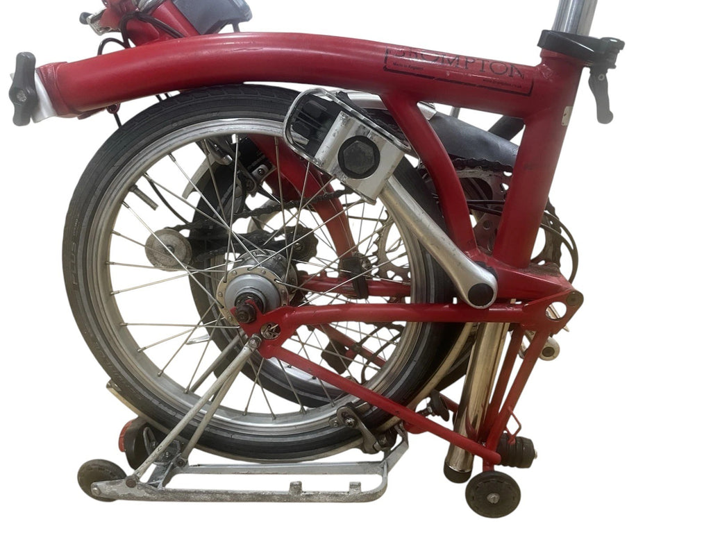 Brompton Folding Bike 3-Speed, Red, Front Carry Bag, Rear Rack & Rear Light