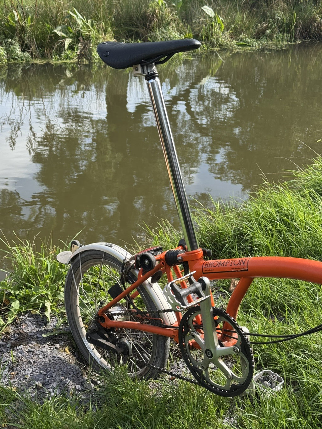 Brompton S3L Orange 3 Speed flat handlebars, Brooks Cambium Saddle