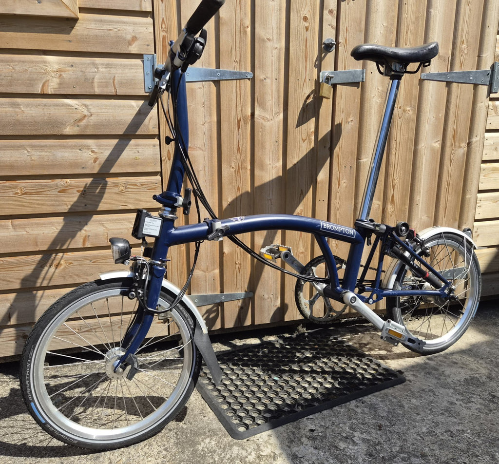 Brompton 16in Folding Bike Blue with Silver Mudguards Headlight Rear Light