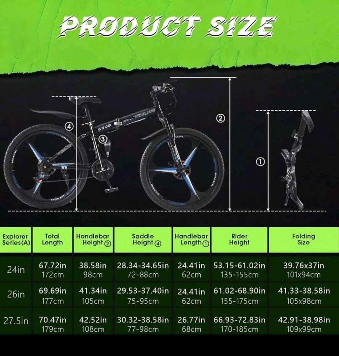 24"-27.5"Folding Mountain Bike 21Speed Full Suspension Bicycle For Men WomenGift