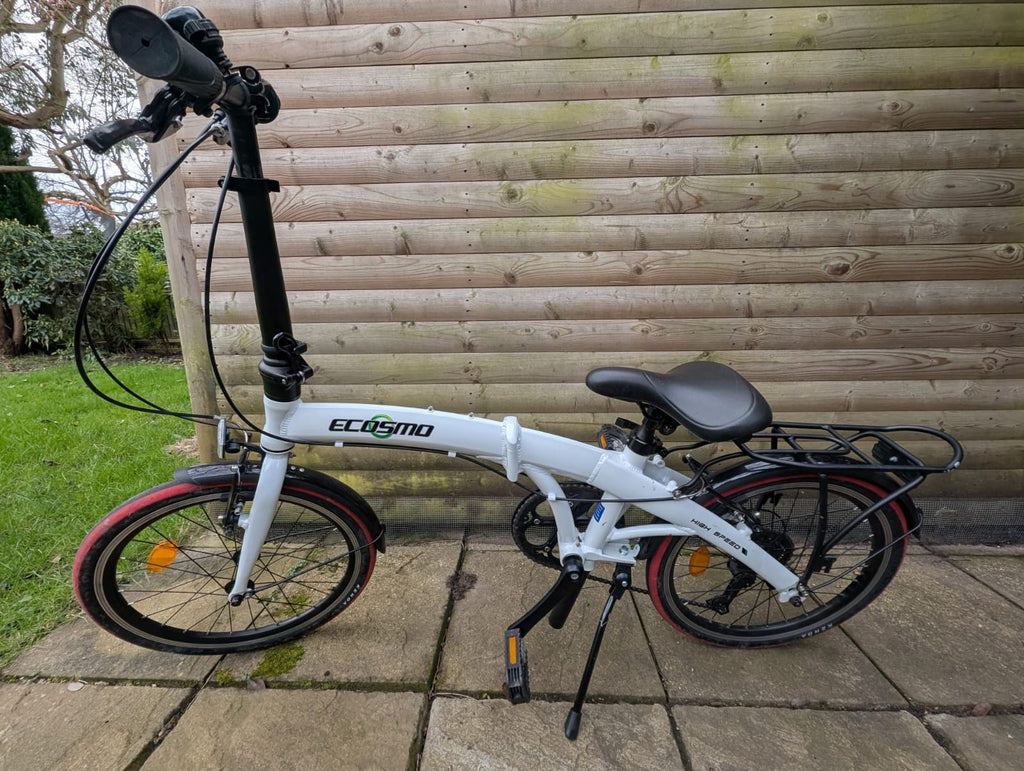 Folding City Bicycle Ecosmo 20" Wheel White, Alloy 7SP Shimano, 12kg-20AF09W