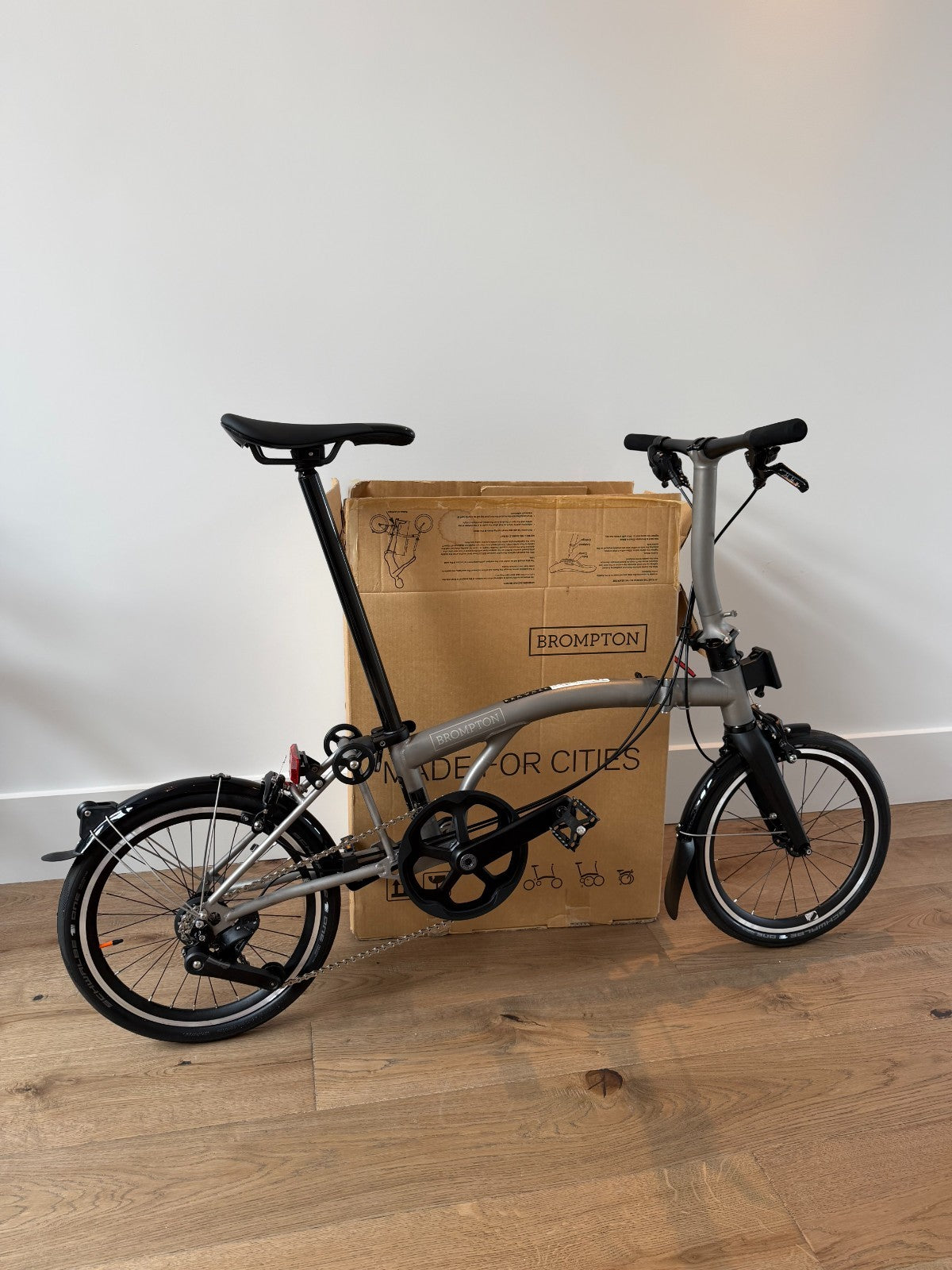 Brompton T Line Folding Bike 4-Speed 16in Wheels Titanium Blasted Titanium