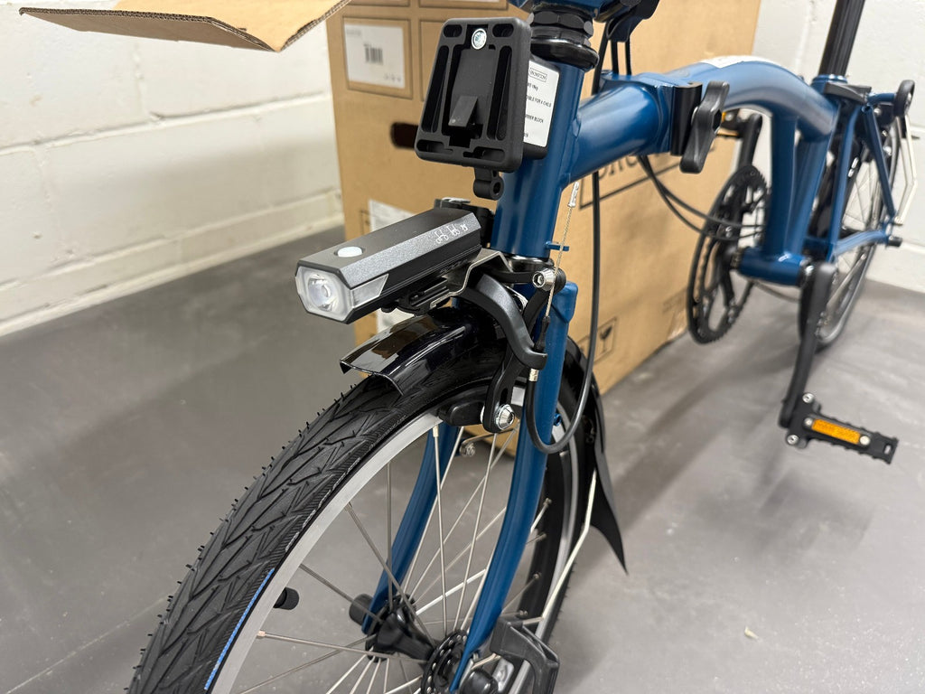 Brompton C Line 2-Speed Mid Handlebar Folding Bike, Ocean Blue, Brompton Lights