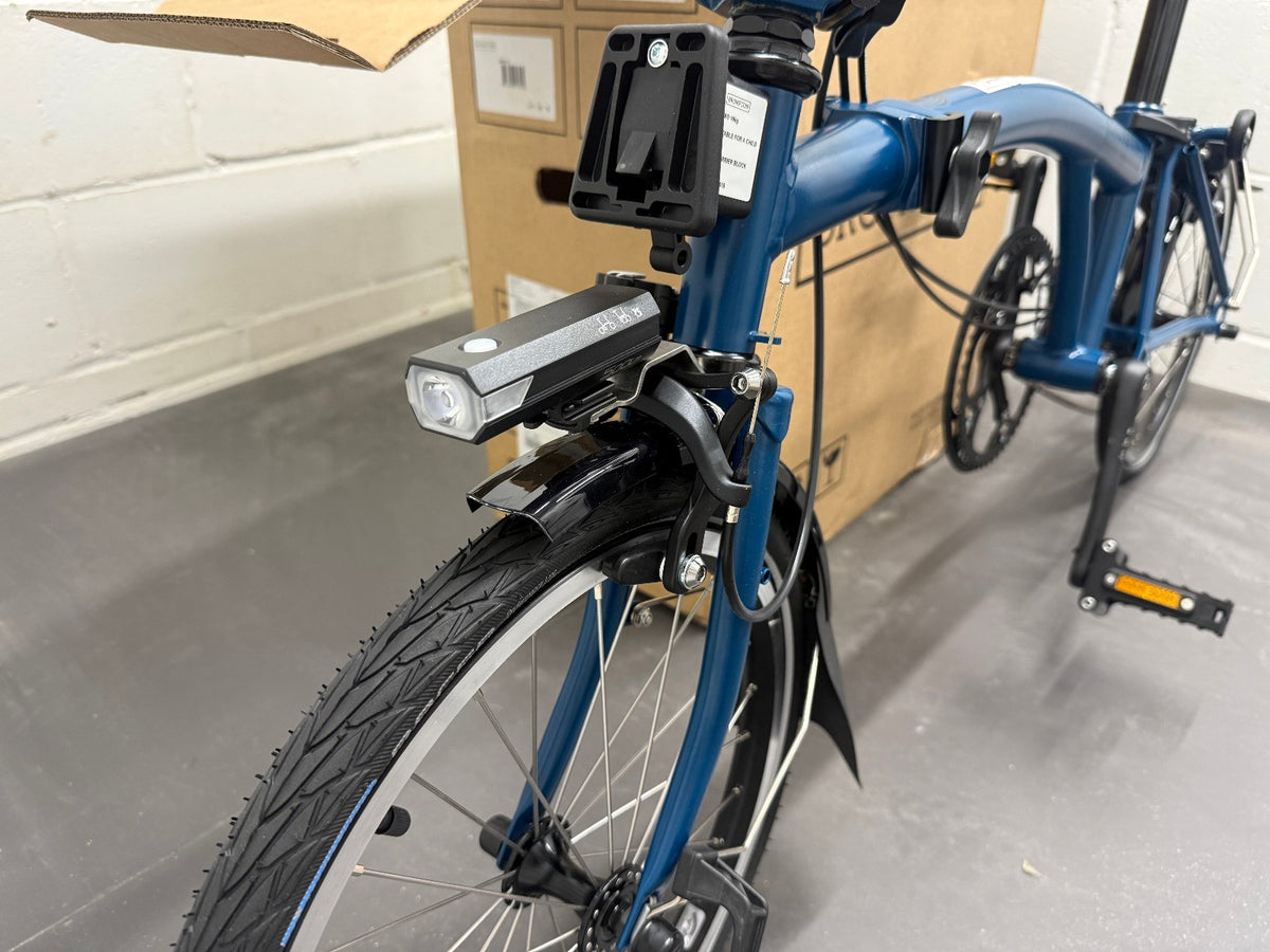 Brompton C Line 2-Speed Mid Handlebar Folding Bike, Ocean Blue, Brompton Lights