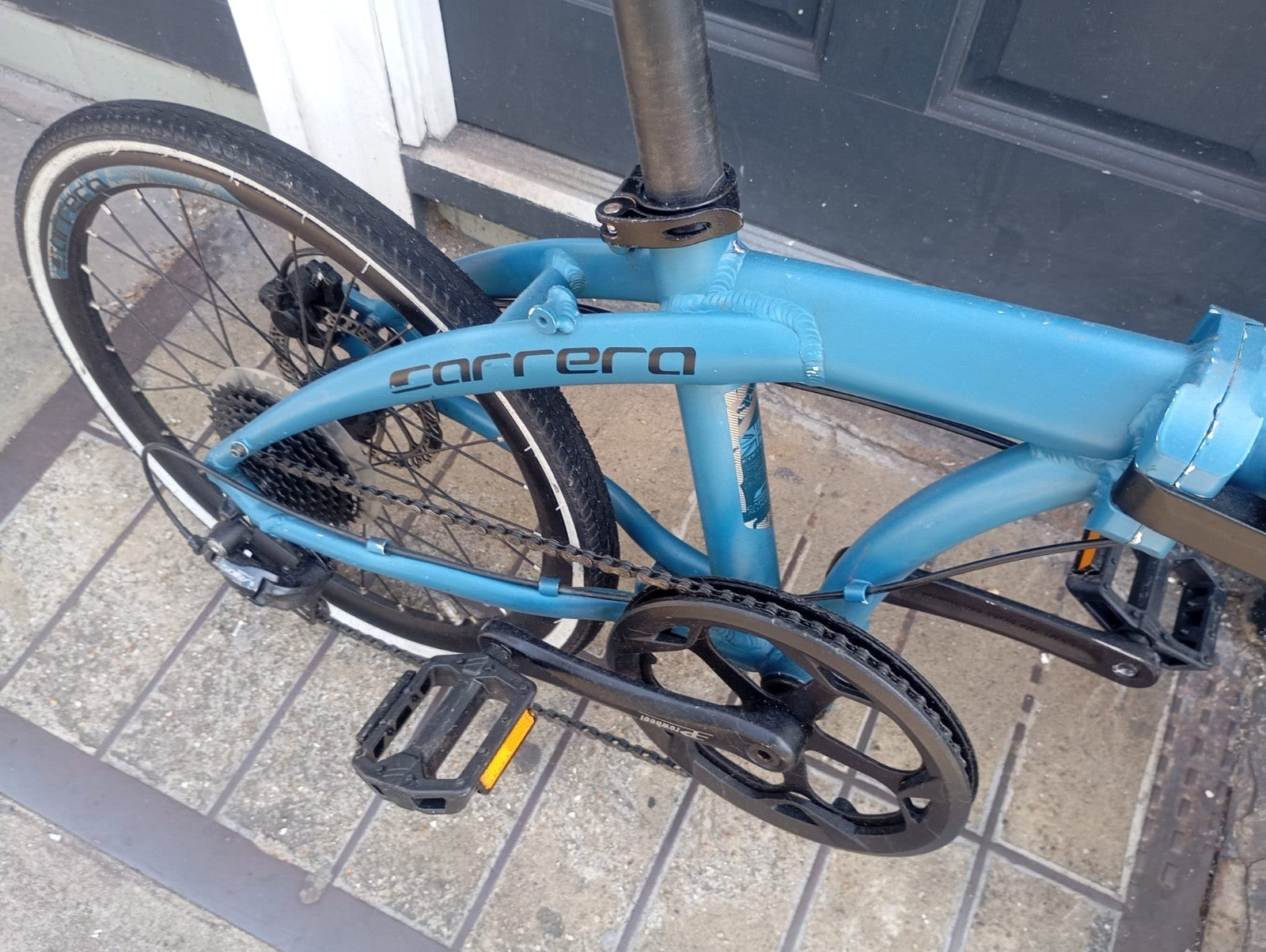 Carrera Intercity Disc 9 Speed Folding Bicycle Matte Blue Adult Fold Up Bike