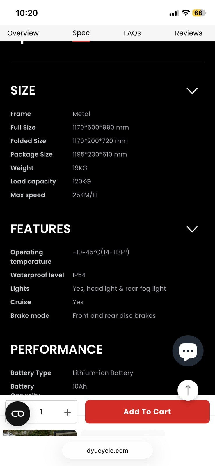 DYU 14in Folding  36V 10Ah 250W Disc Brakes, Lights, Black
