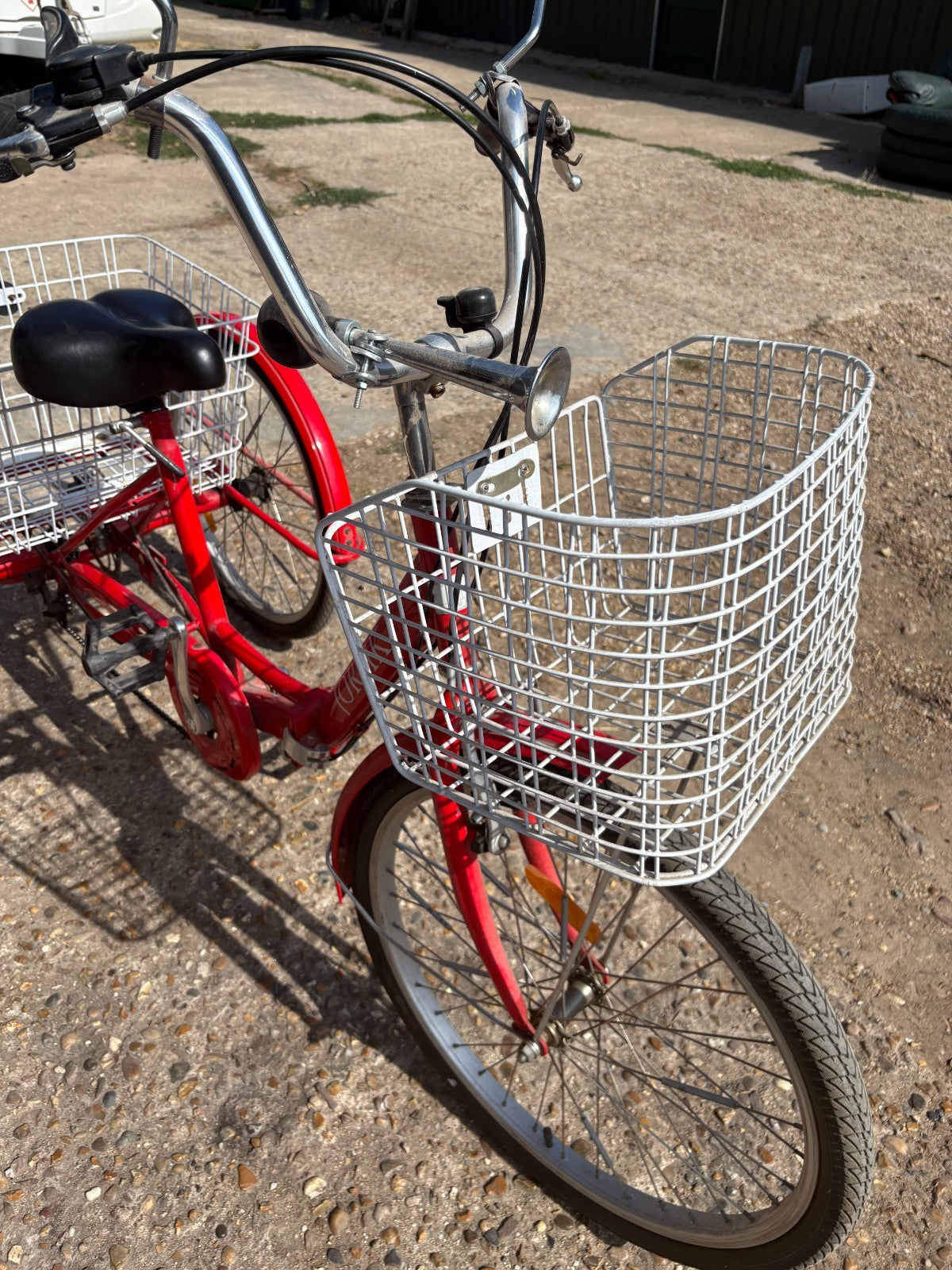 Jorvik Folding Adult Tricycle Red 6 Speed - 24 in Wheels with Baskets & Horn