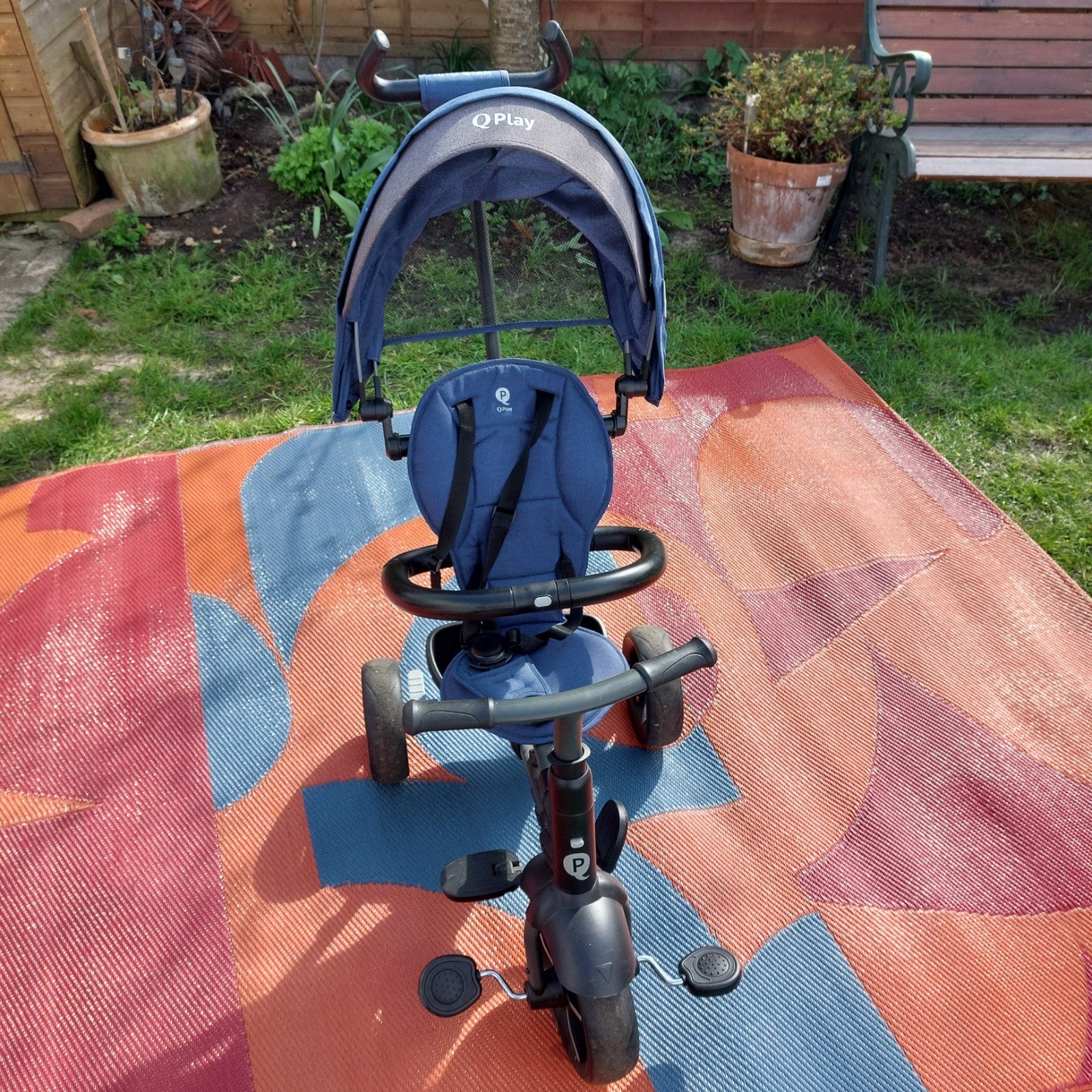 QPlay Rito Star Folding Trike Bike, Blue, With Sun Canopy