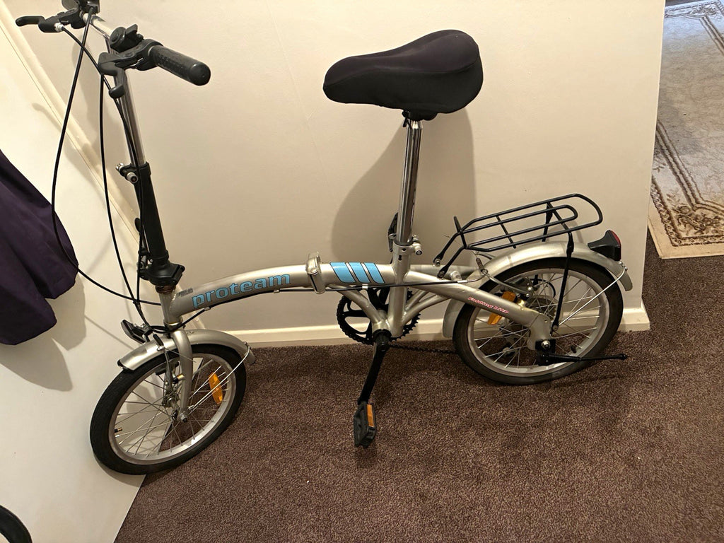 Proteam 20in Folding Bike 5 Speed Silver/Blue Rear Rack Kickstand