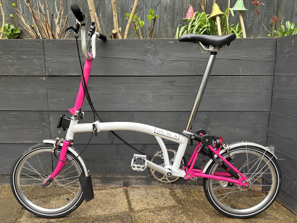 Brompton M3L Folding Bike 3 Speed White / Hot Pink