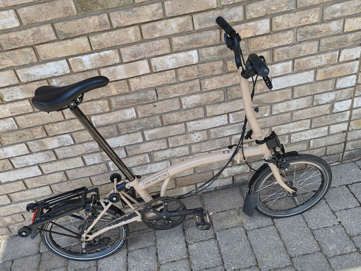 Brompton M6R 6 Speed Folding Bike – Dune Sand – Rear Rack – BikeRegister