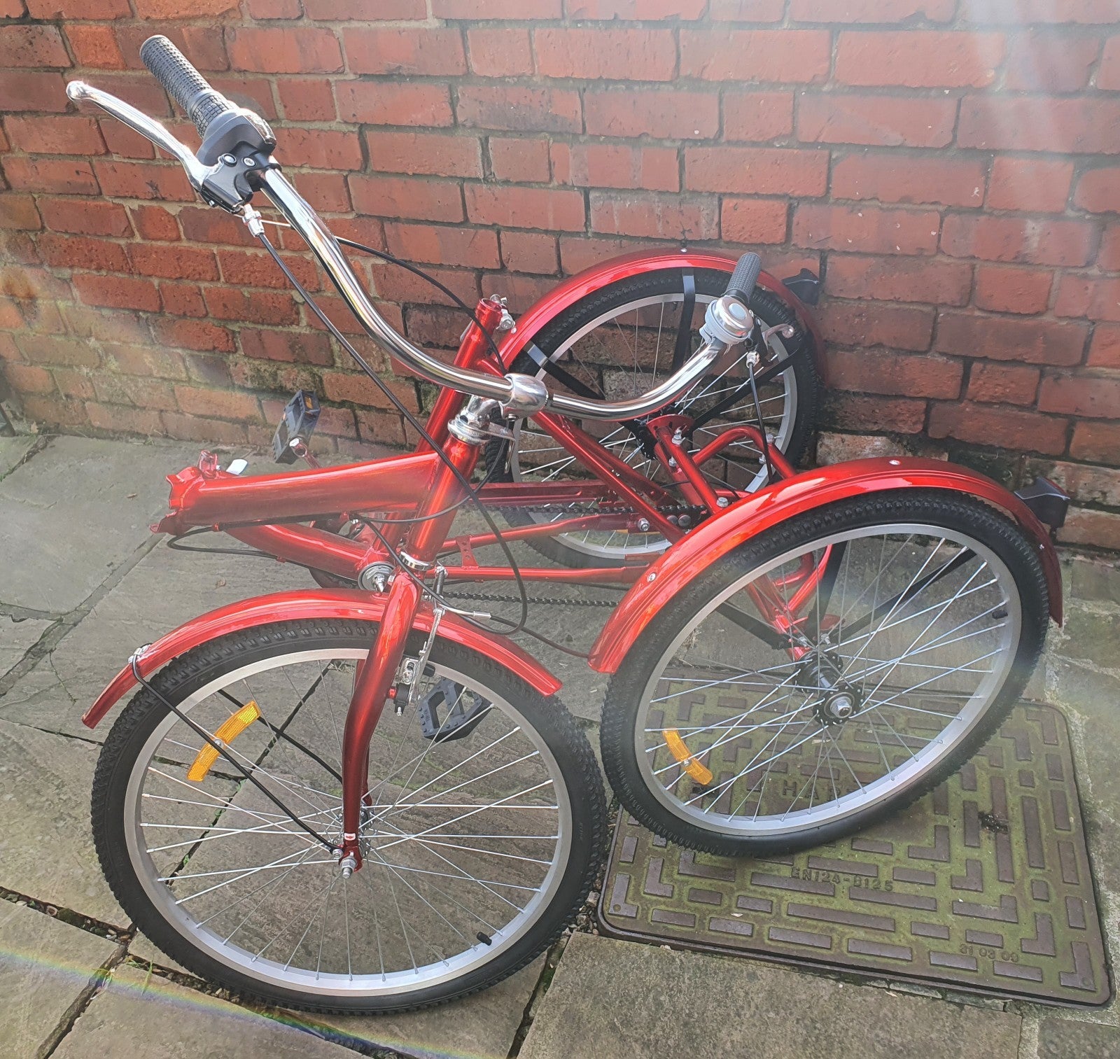 Brand NEW NEVER RIDDEN Adult RED Folding Tricycle. Basket & 7 Derailleur Gears.