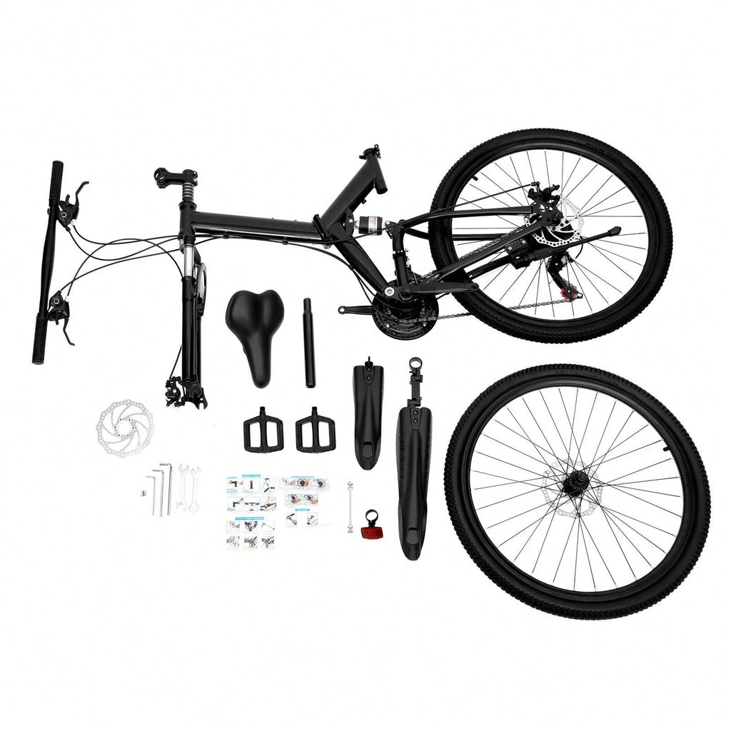 26 in Folding Mountain Bike 21-Speed MTB Bicycle Full Suspension Disc Brake Bike