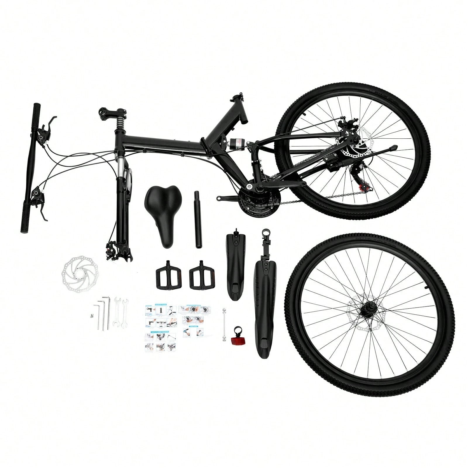 26 in Folding Mountain Bike 21-Speed MTB Bicycle Full Suspension Disc Brake Bike