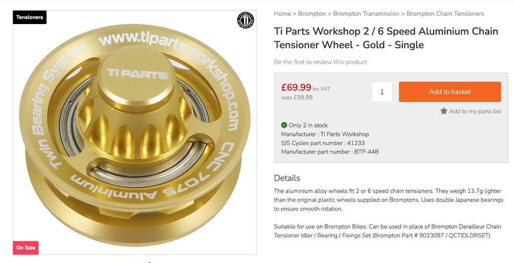 Brompton Chain Tensioner Ti Parts Workshop Tensioner Wheel for 2/6 Speed RRP£231