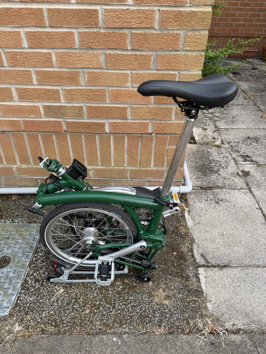Brompton Folding Bike 16in Green/Silver w/ Front & Rear Lights Reflectors