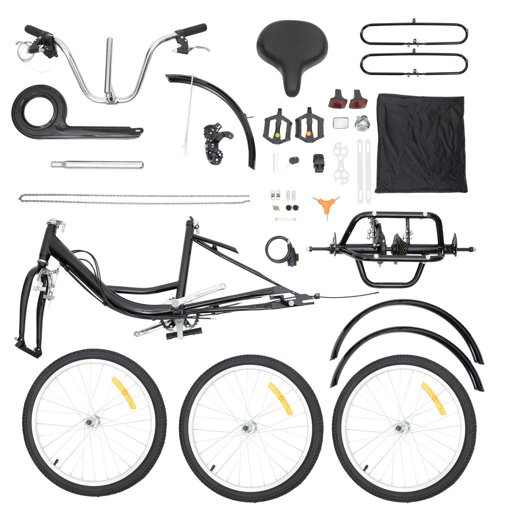 24 Inch Adult Tricycle Bike 8 Speed Trike 3-Wheel Bicycle w/Folding Back &Basket