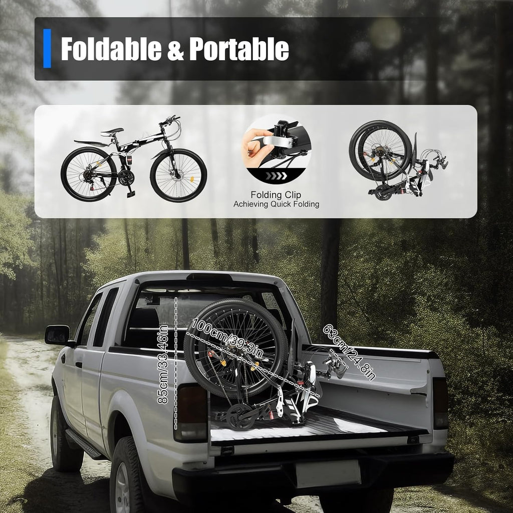 26" Folding Mountain Bike 21 Speed Steel Frame Dual Suspension MTB