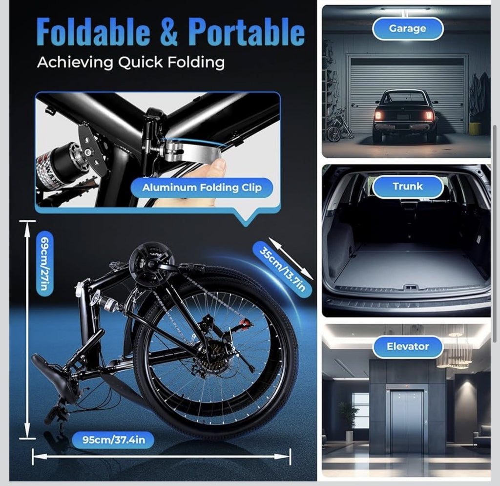 21-Speed Folding Mountain Bike Foldable Bicycle 26" Portable Adult Mountain Bike