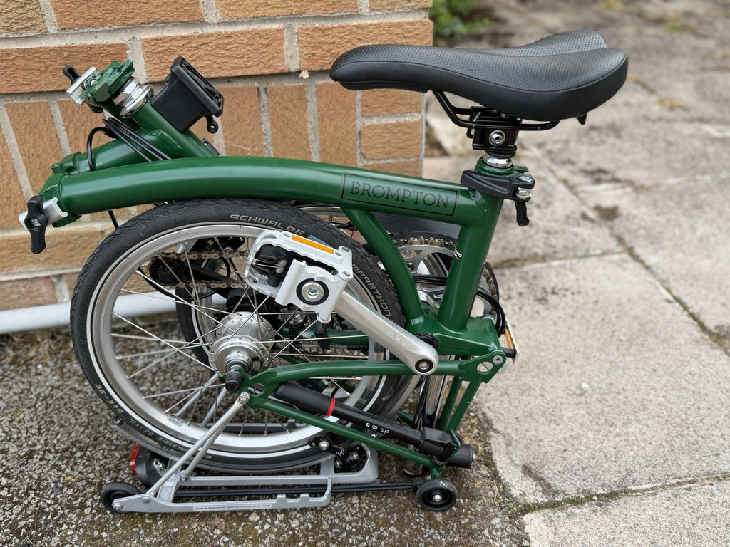 Brompton Folding Bike 16in Green/Silver w/ Front & Rear Lights Reflectors