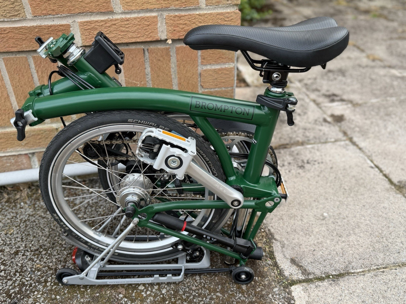 Brompton Folding Bike 16in Green/Silver w/ Front & Rear Lights Reflectors