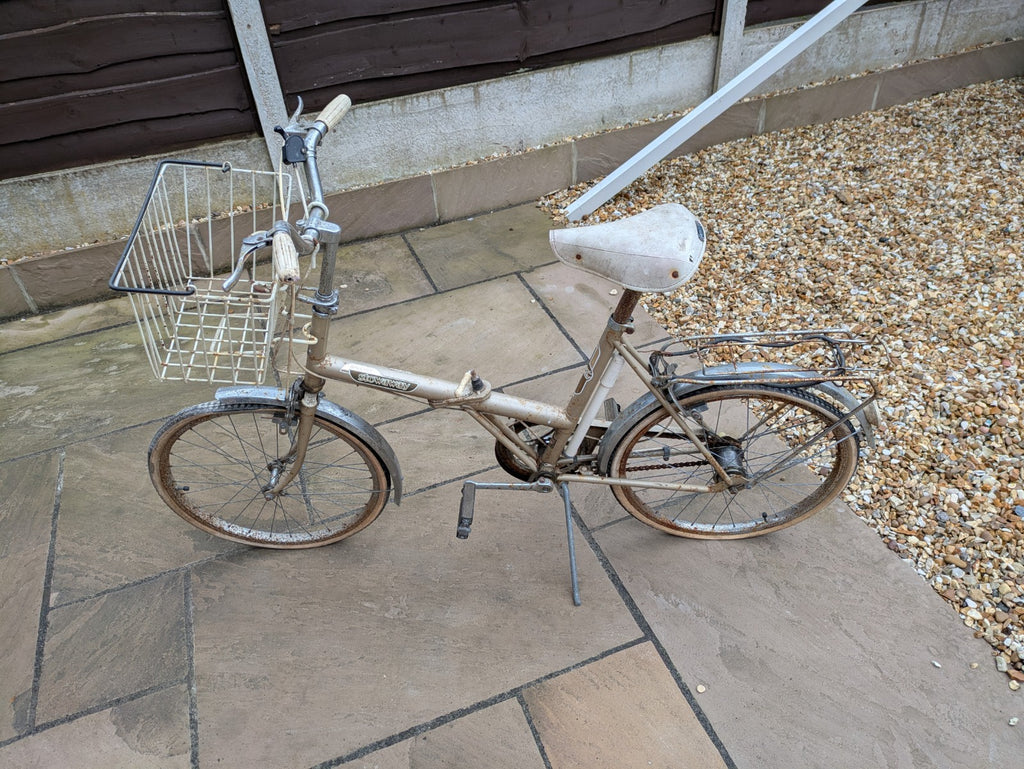 Raleigh Stowaway 3 1980s folding bike, in Purple, 3-Speed Sturmey Archer gears