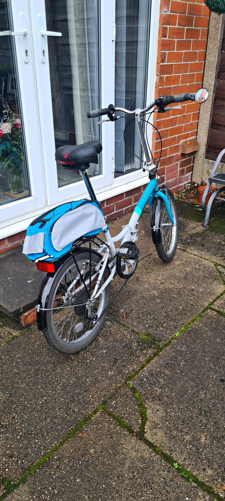 Compass 20in Folding Bike Blue/Silver 6-Speed Rear Rack Mudguards Kickstand