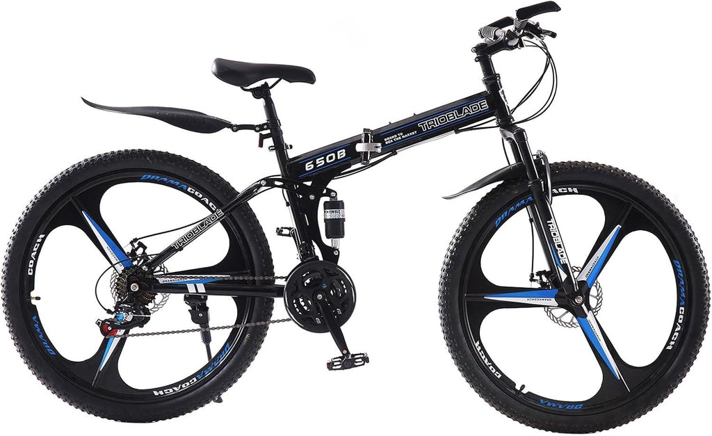 27.5" Folding Mountain Bike Dual Shock 21-Speed Mens Womens Off Road