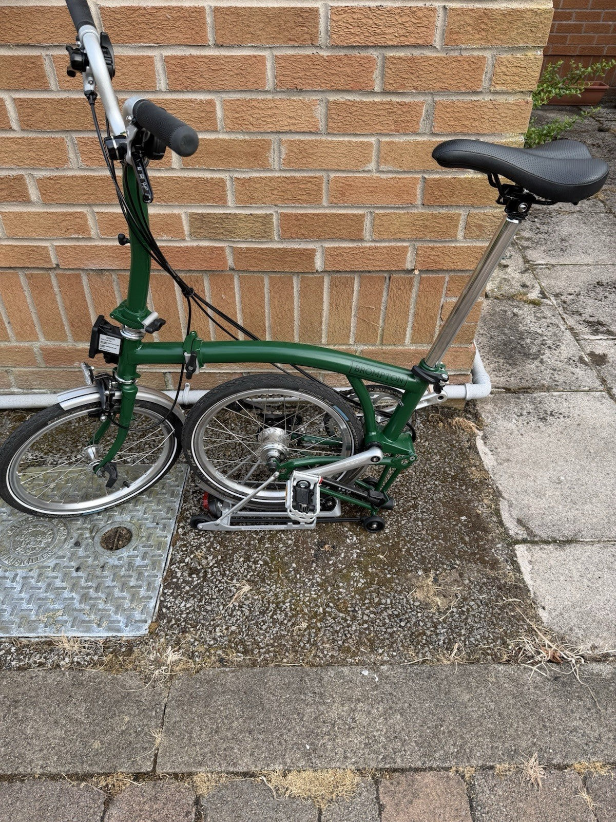 Brompton Folding Bike 16in Green/Silver w/ Front & Rear Lights Reflectors
