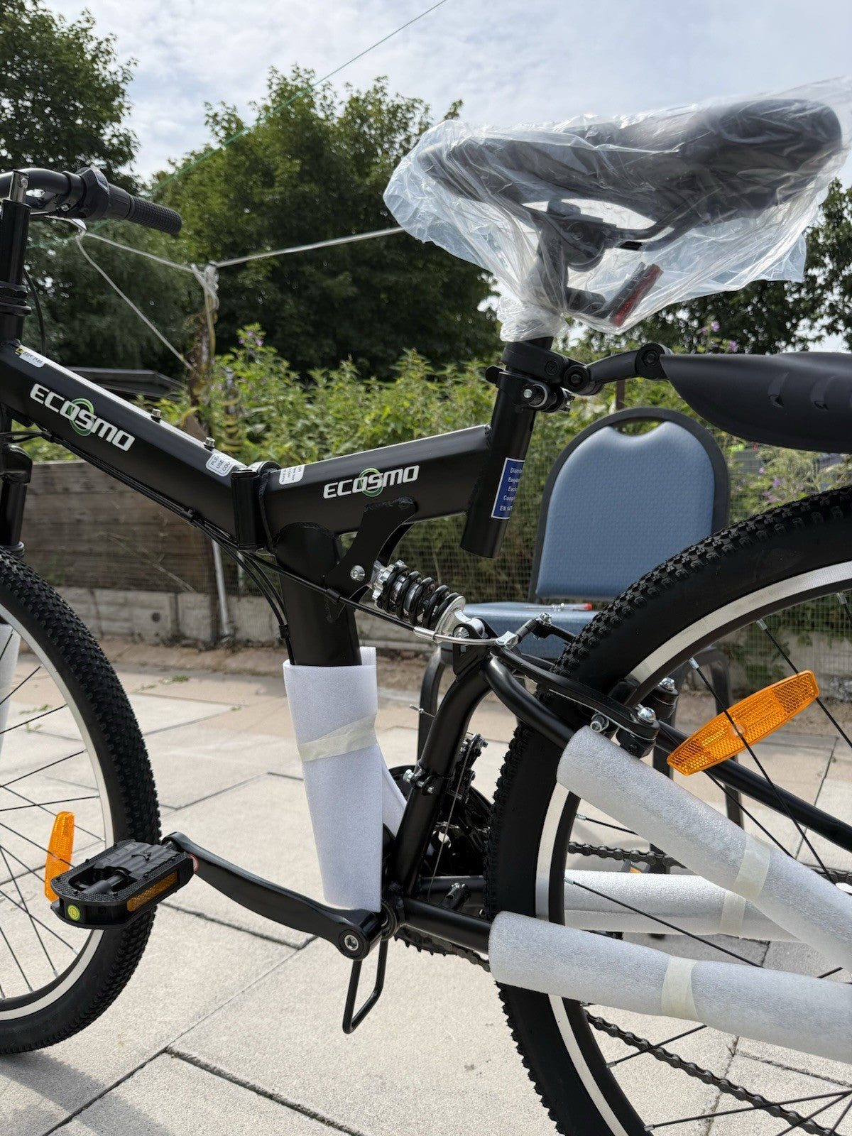 ECOSMO 26in Folding Bike 21 Speed Full Suspension Black Mechanical Disc Brakes