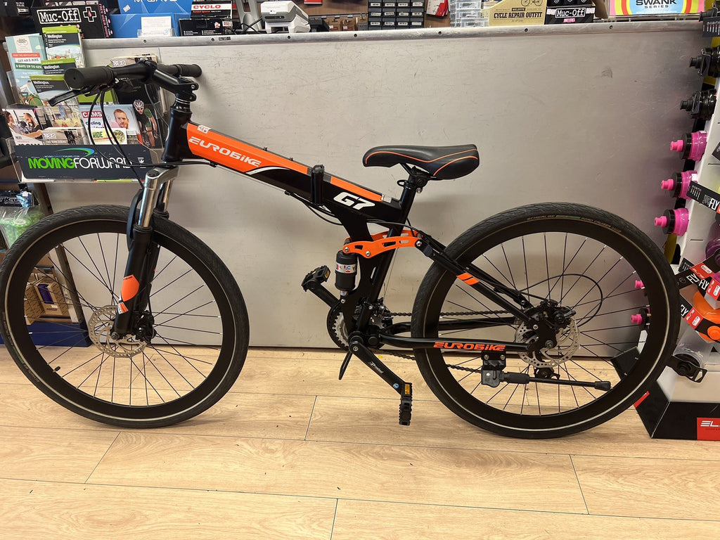 Used EuroBike G7 Folder 17" Frame 26" Wheels Full Sus Black/Red Folding Bike