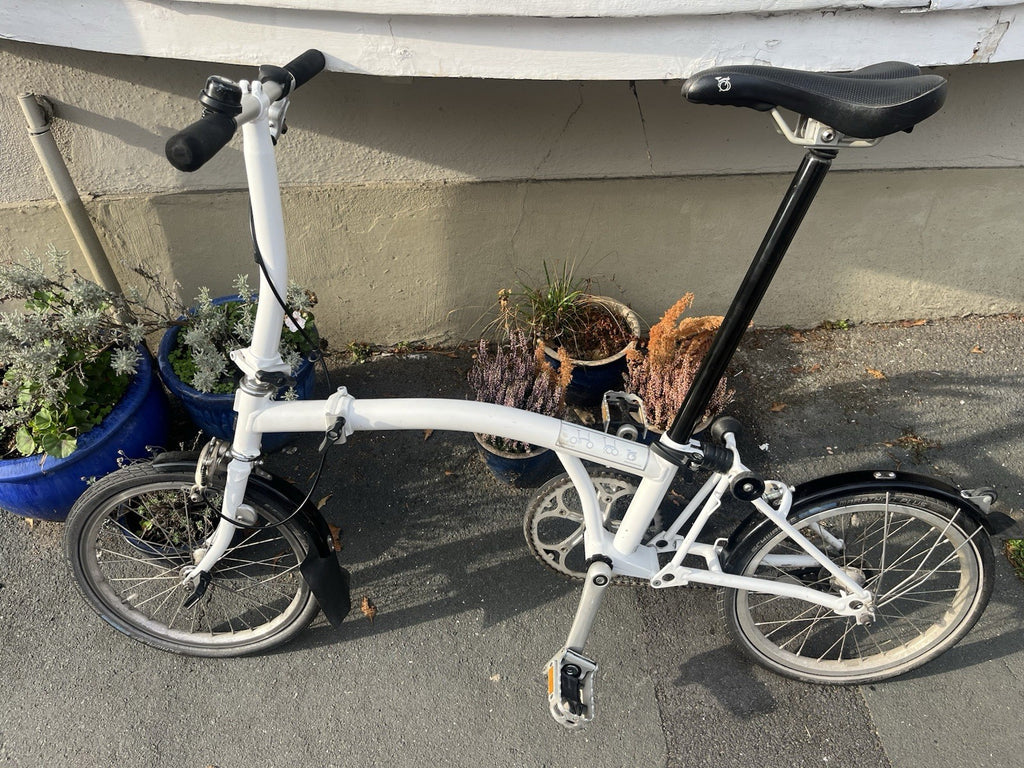 Brompton S1L Folding Bike In White With Black Upgrades