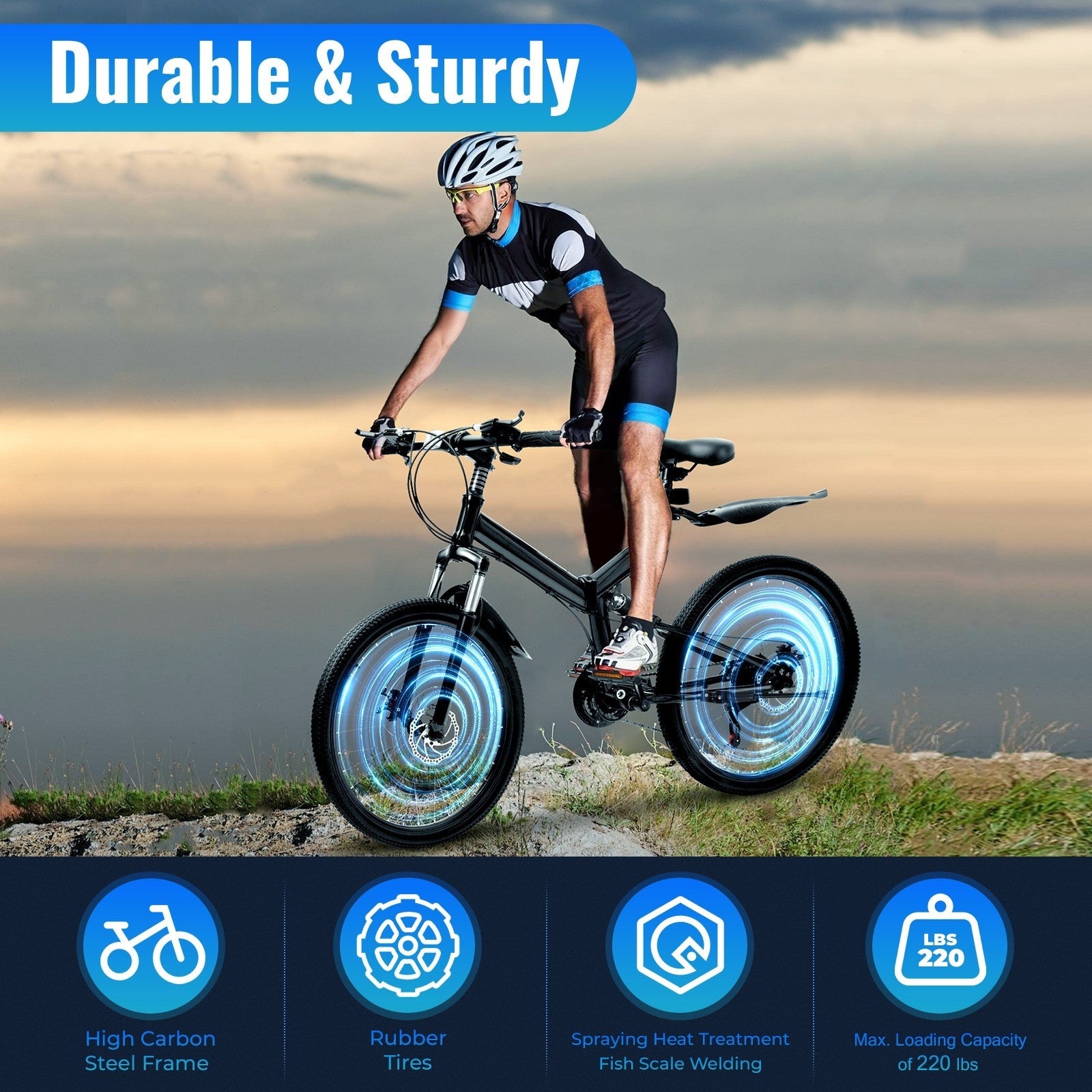 21-Speed Folding Mountain Bike Foldable Bicycle 26" Portable Adult Mountain Bike