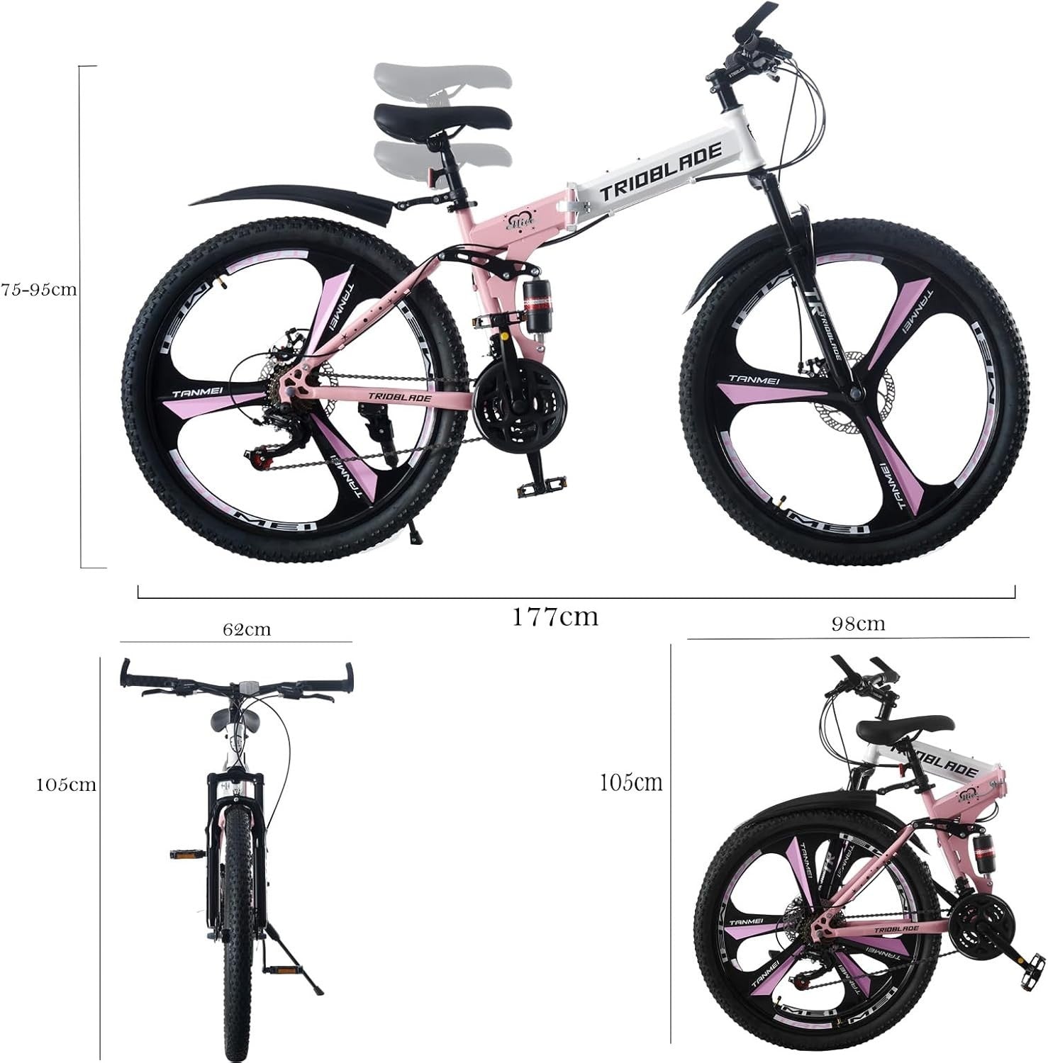 Foldable 26” Mountain Bike 21-Speed Dual Suspension Lightweight MTB