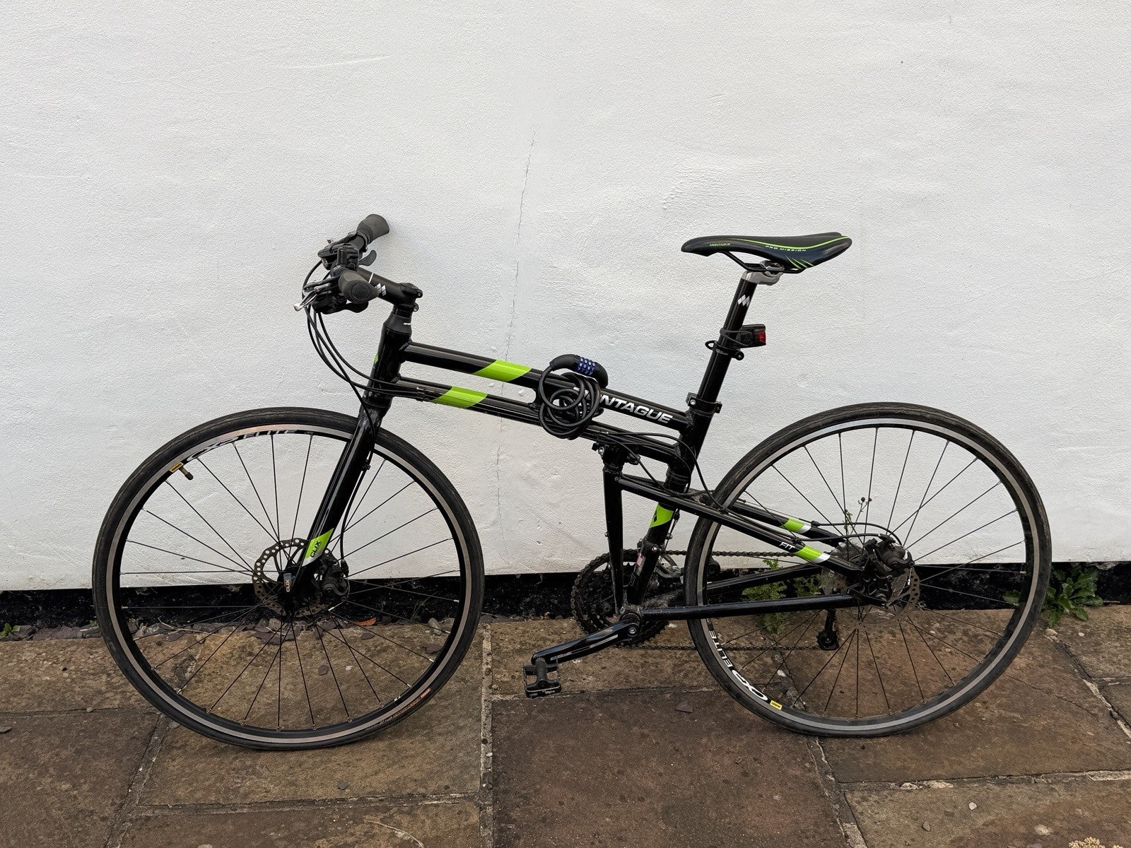 Montague Fit 700C Folding Bike Disc Brakes 27-Speed Flat Bar Black/Green 50cm